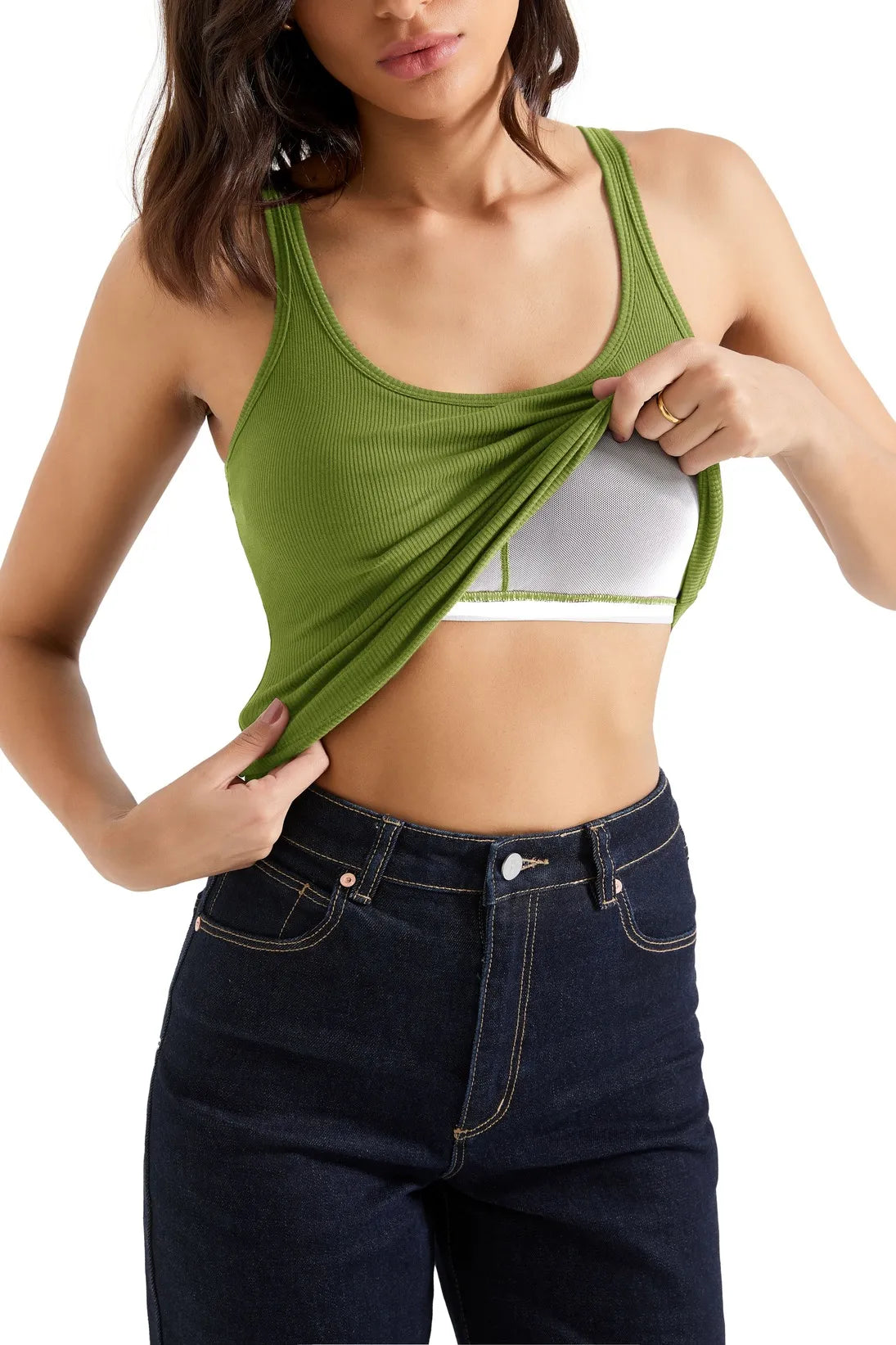 Cotton Ribbed U Neck Tank Top