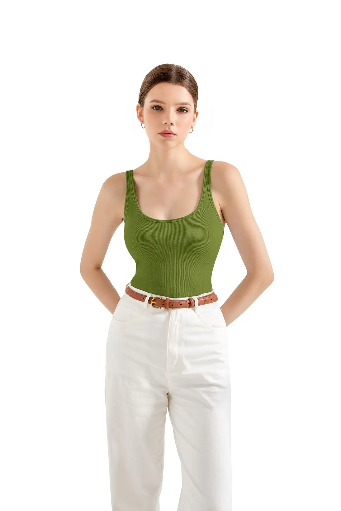 Cotton Ribbed U Neck Tank Top