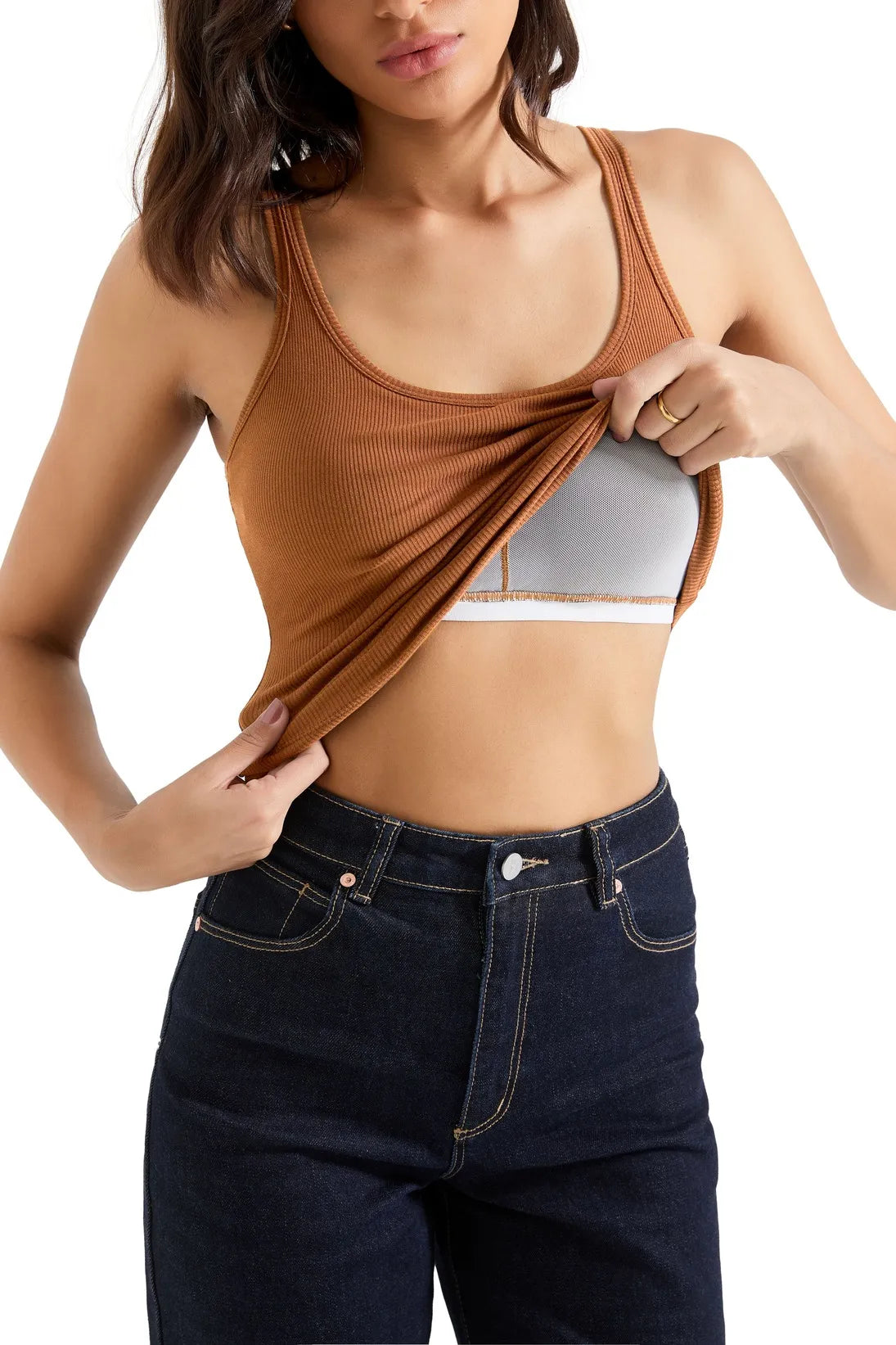 Cotton Ribbed U Neck Tank Top