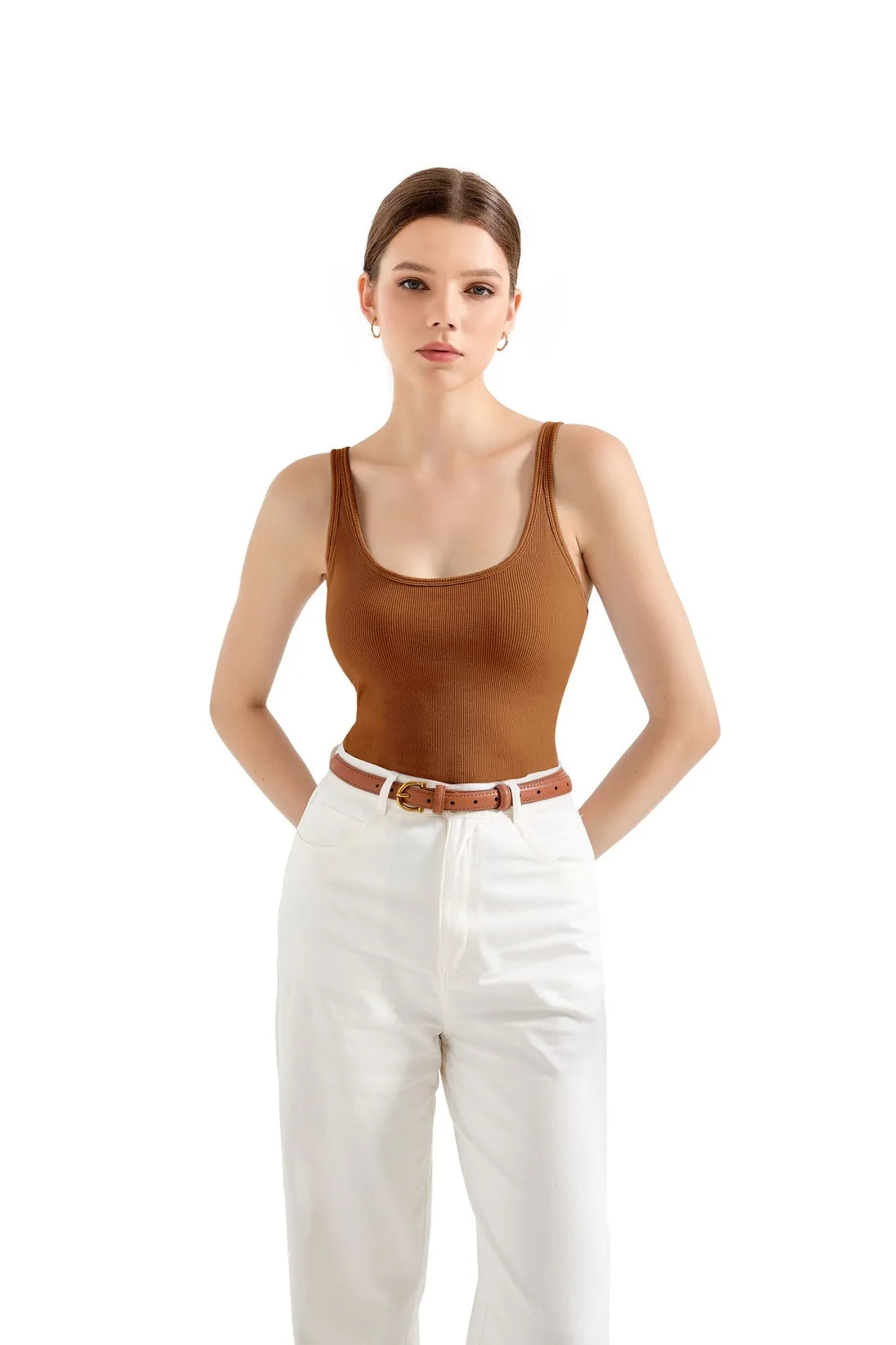Cotton Ribbed U Neck Tank Top
