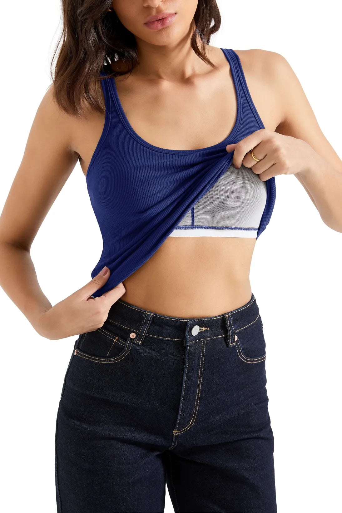 Cotton Ribbed U Neck Tank Top