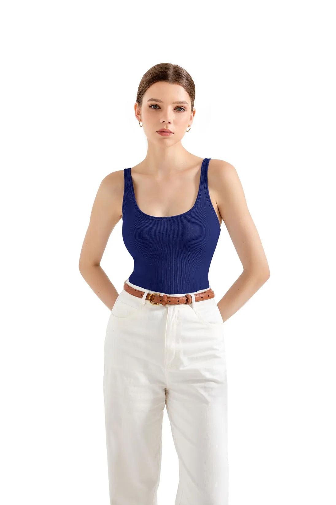 Cotton Ribbed U Neck Tank Top