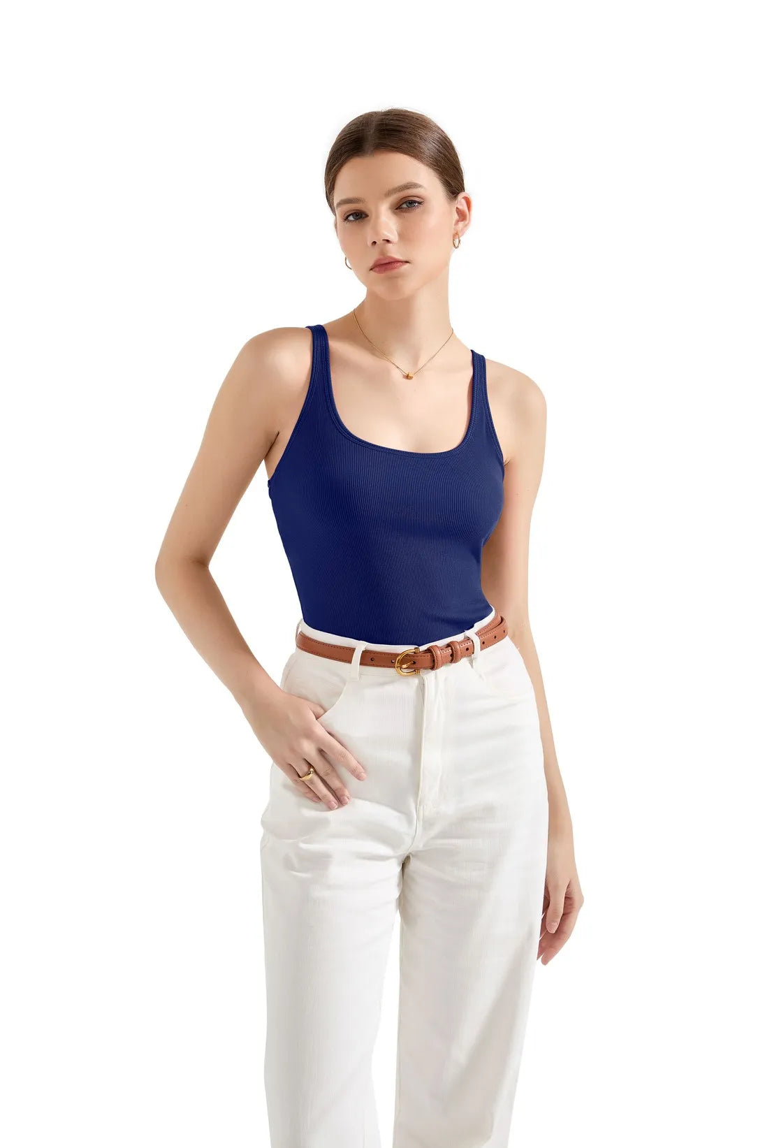 Cotton Ribbed U Neck Tank Top