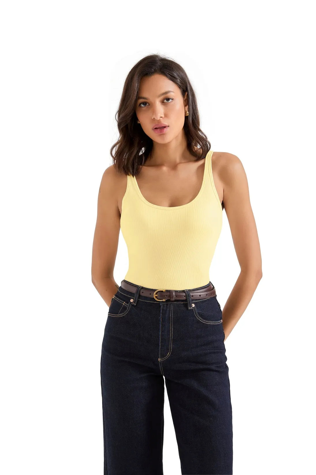 Cotton Ribbed U Neck Tank Top
