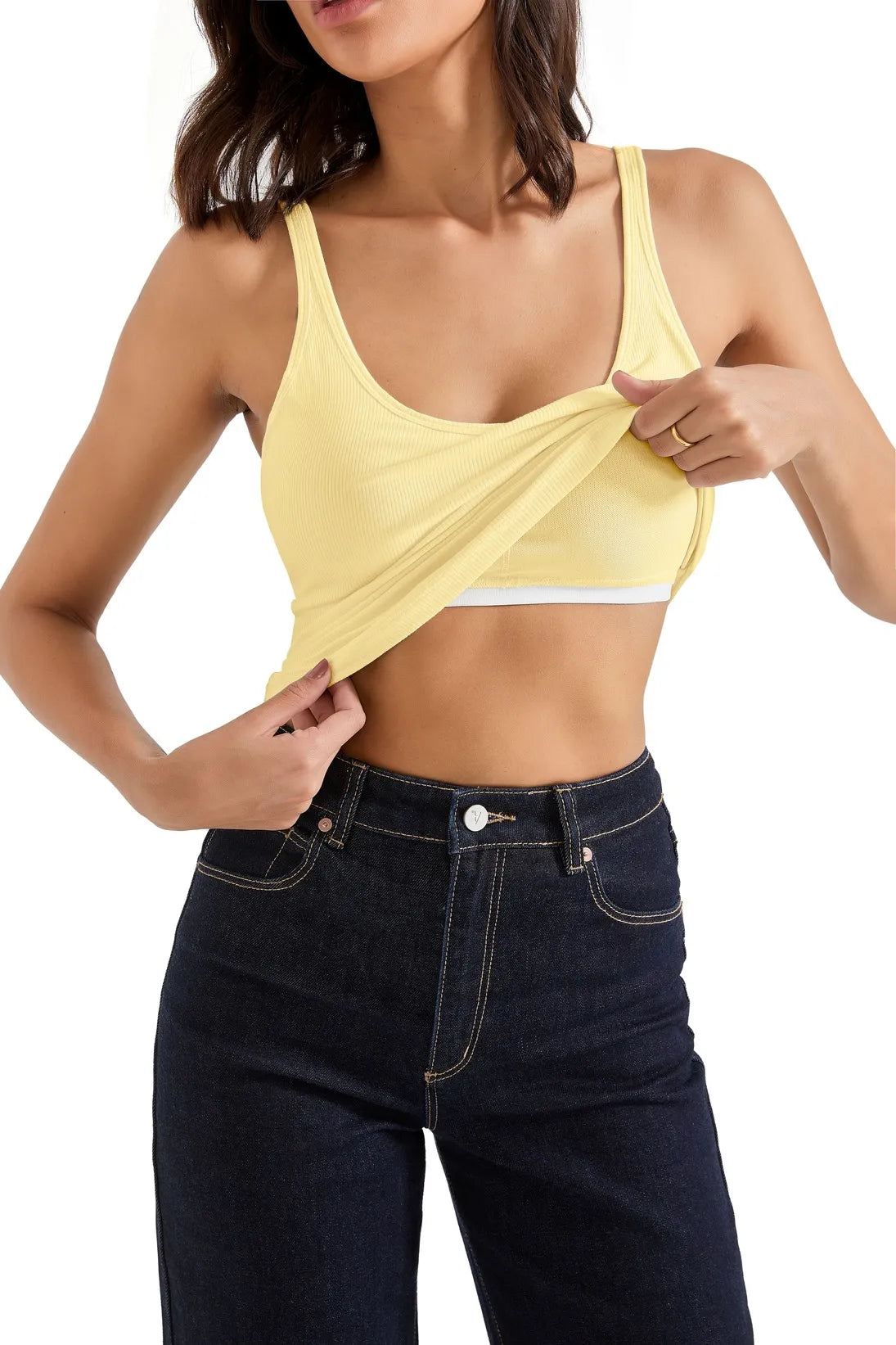 Cotton Ribbed U Neck Tank Top