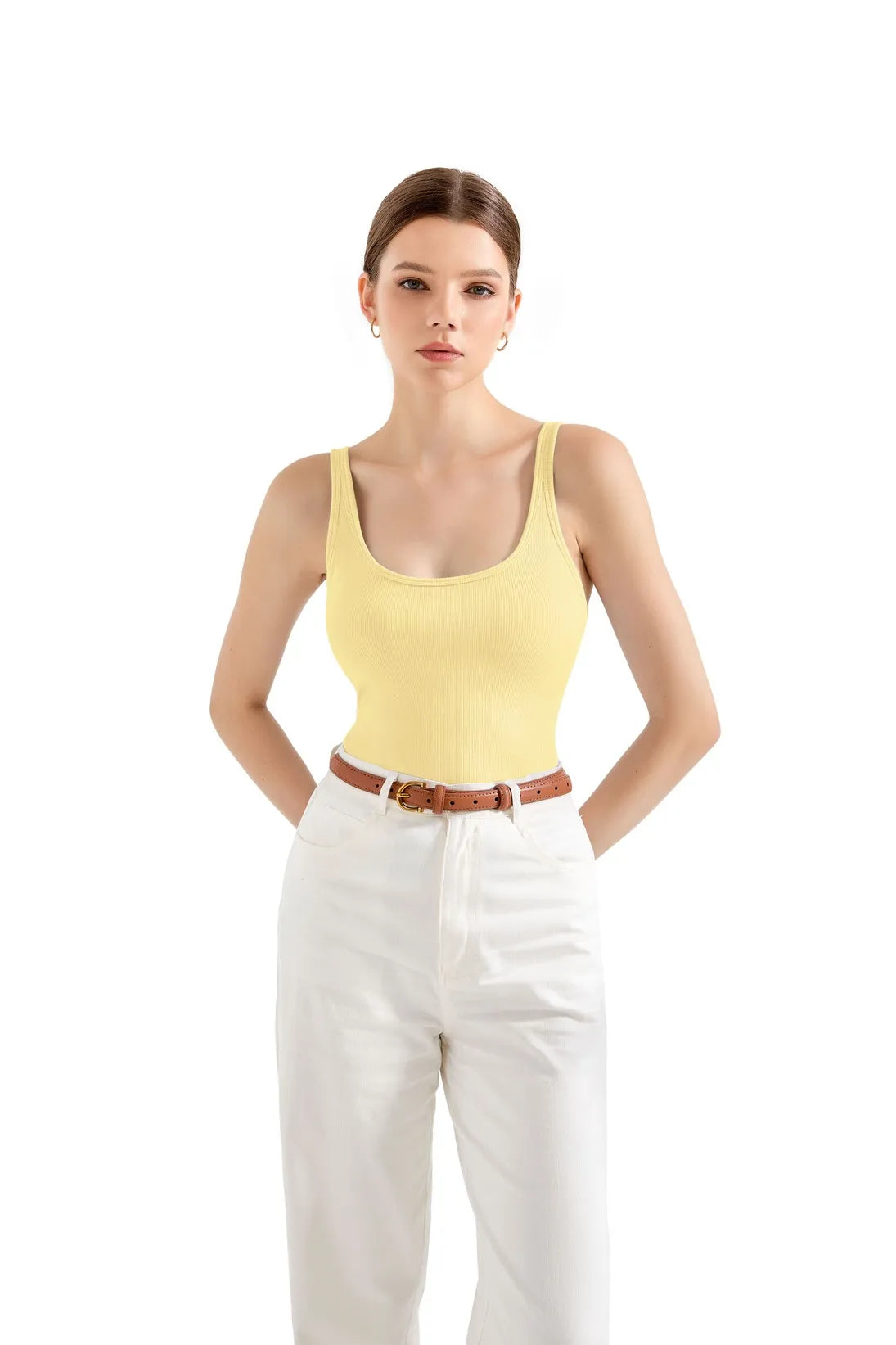 Cotton Ribbed U Neck Tank Top