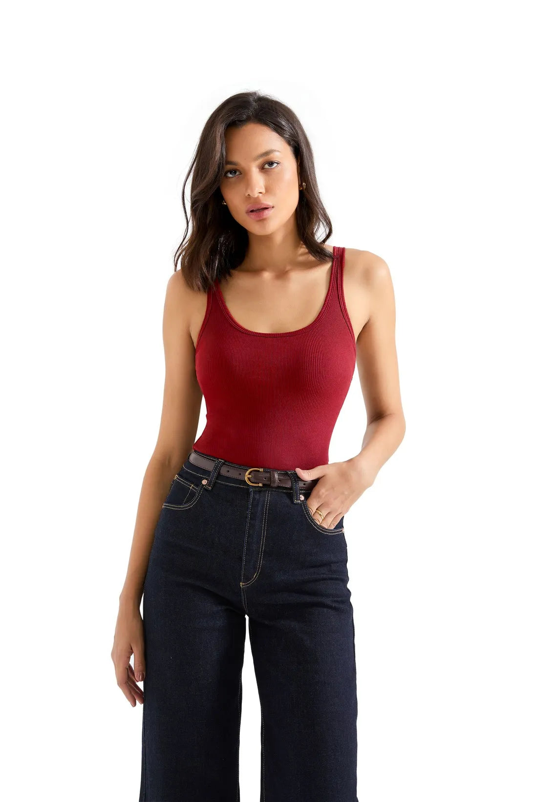 Cotton Ribbed U Neck Tank Top