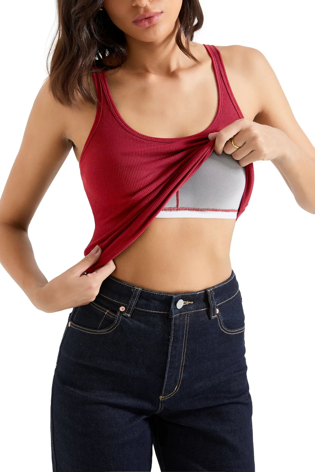 Cotton Ribbed U Neck Tank Top