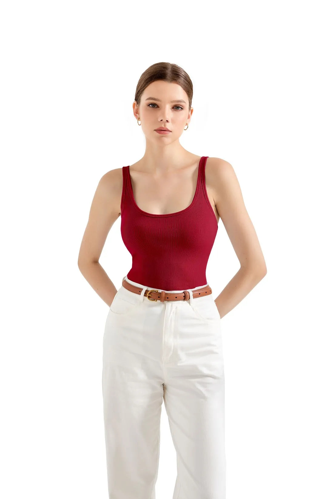 Cotton Ribbed U Neck Tank Top