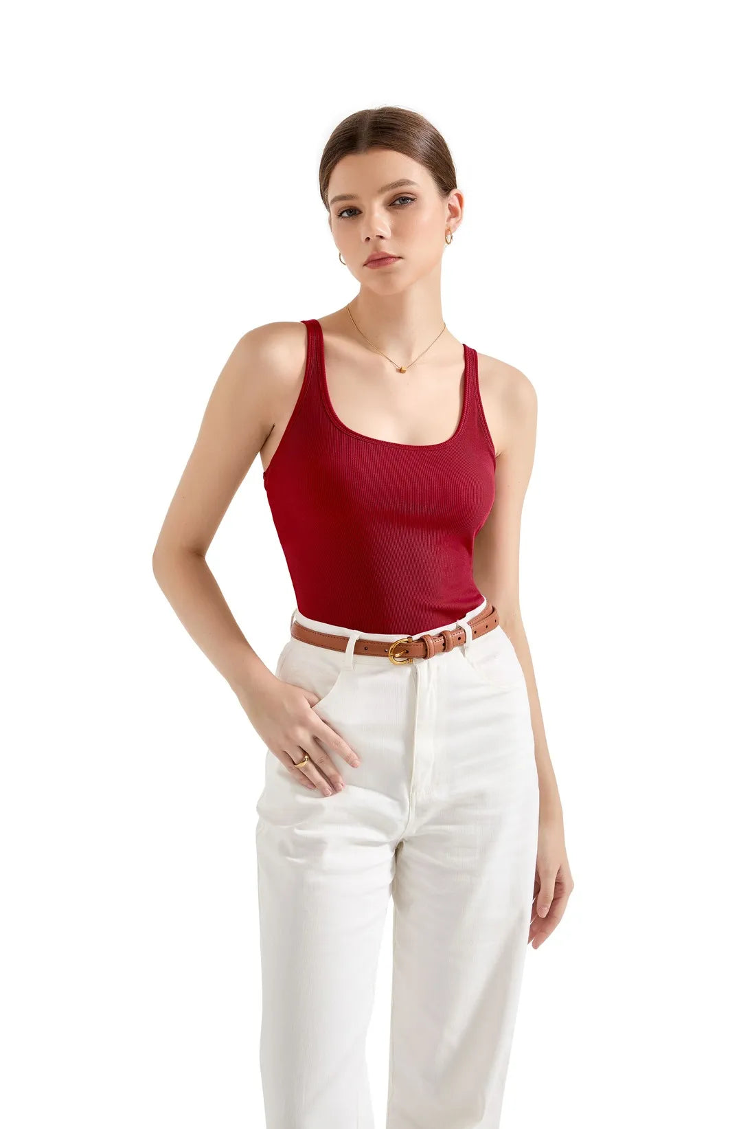 Cotton Ribbed U Neck Tank Top