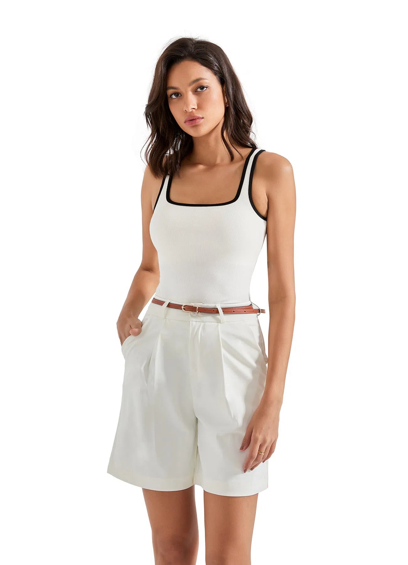 Cotton Ribbed Square Neck Tank Top
