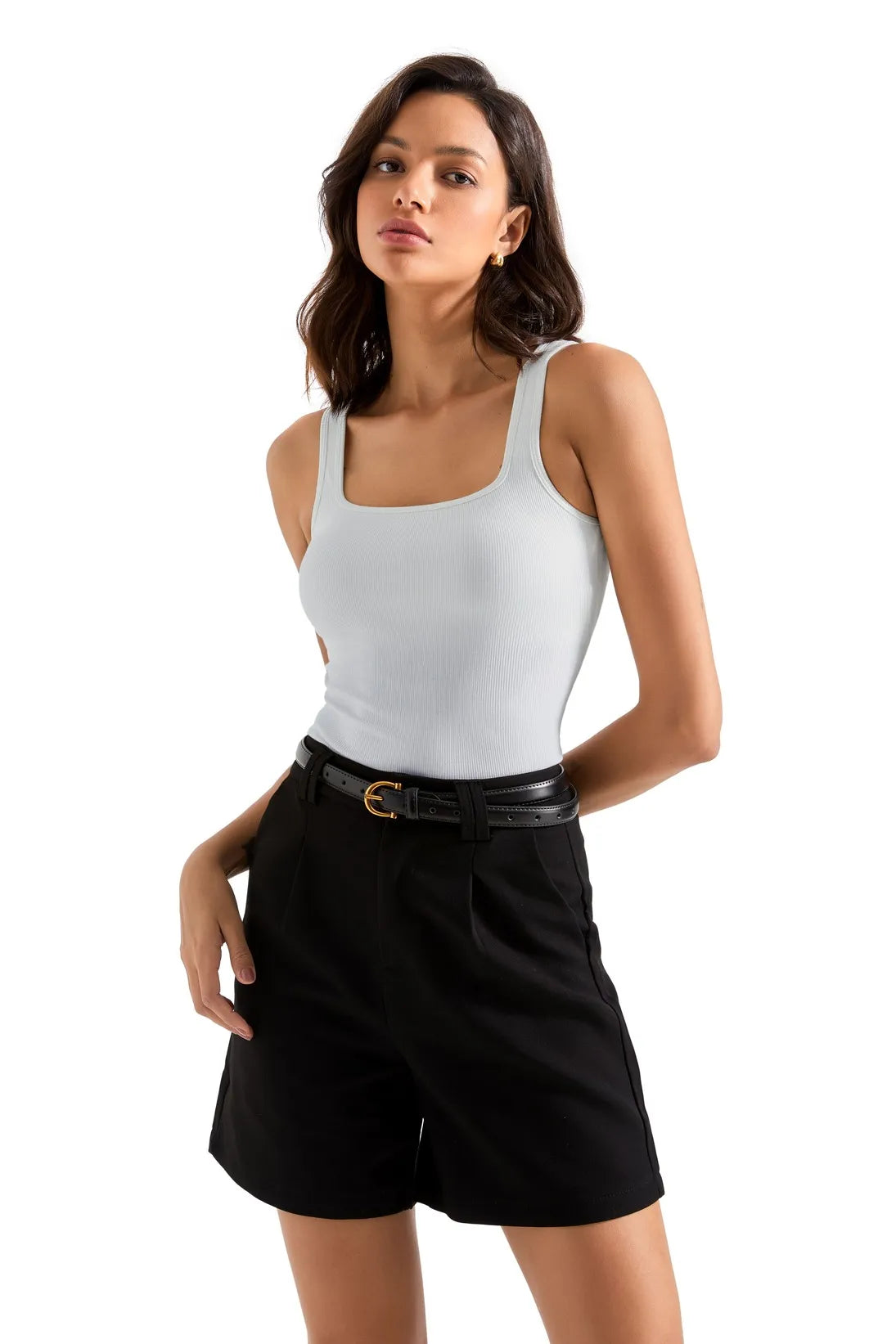 Cotton Ribbed Square Neck Tank Top