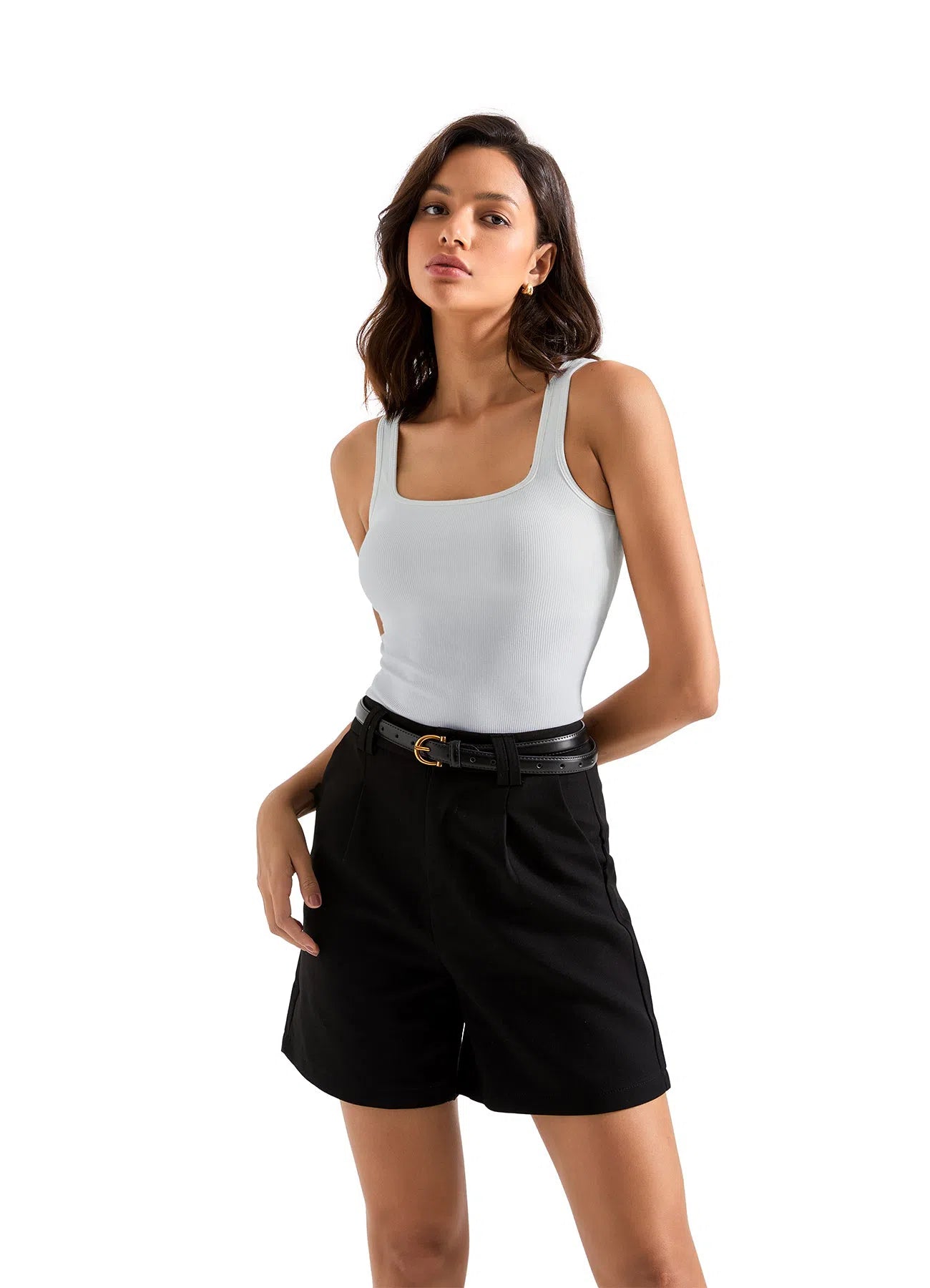 Cotton Ribbed Square Neck Tank Top