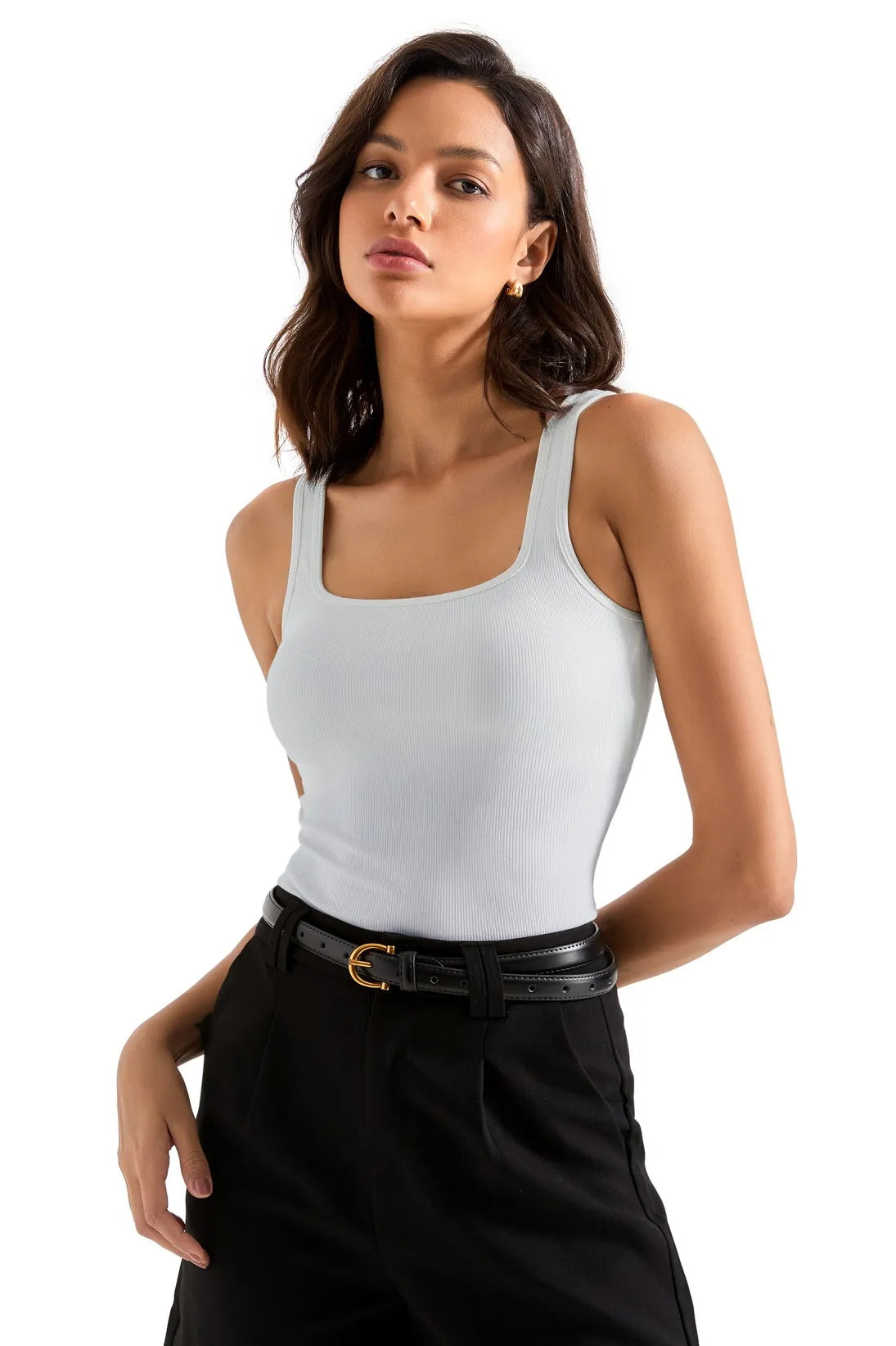 Cotton Ribbed Square Neck Tank Top
