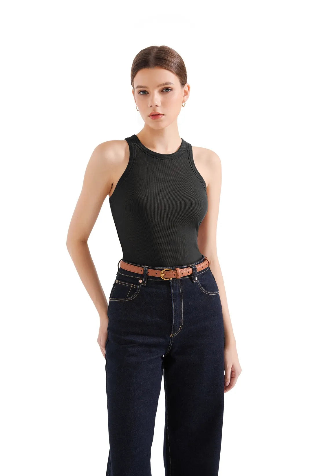 Cotton Ribbed Crew Neck Tank Top