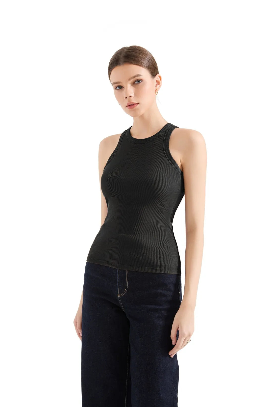 Cotton Ribbed Crew Neck Tank Top