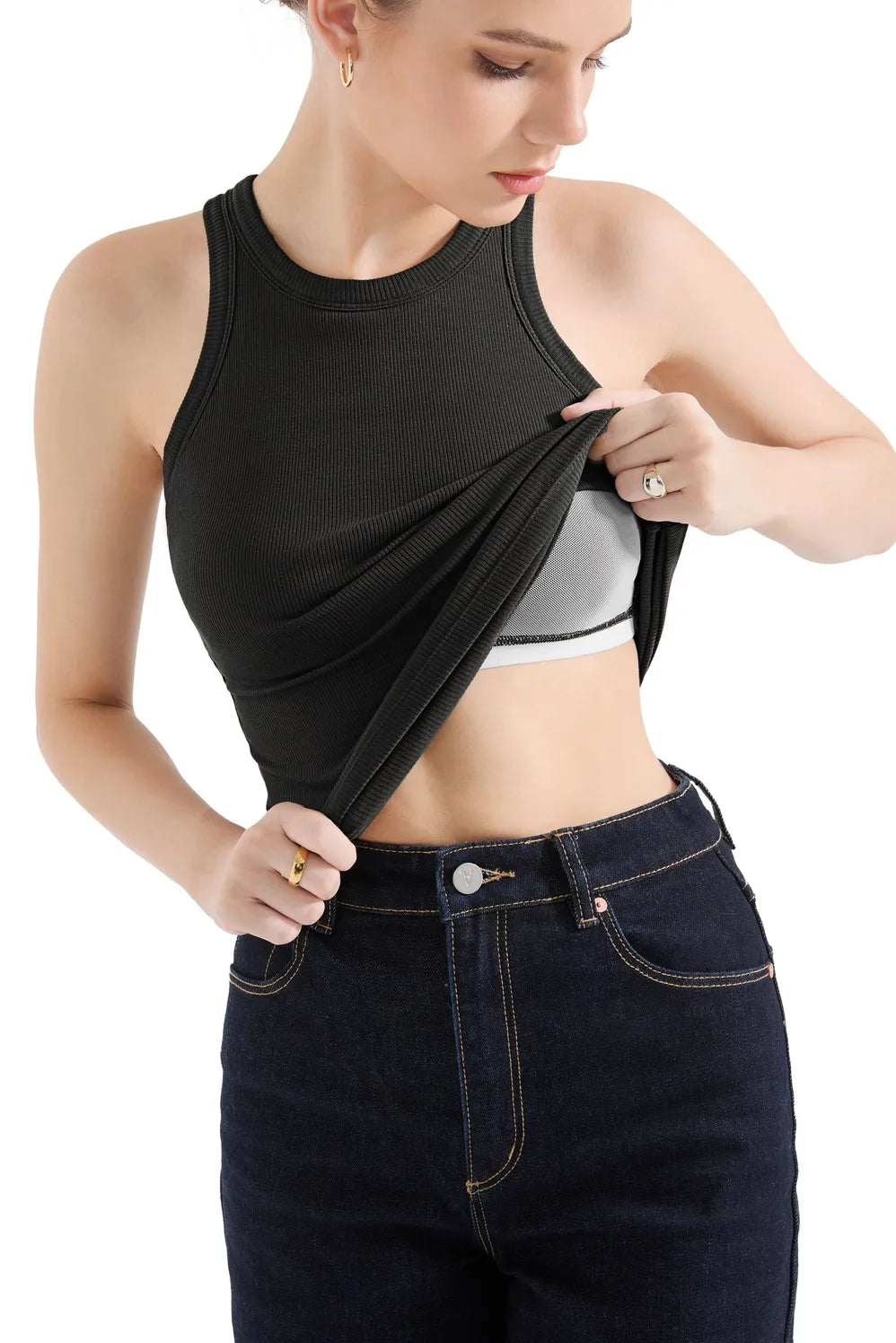 Cotton Ribbed Crew Neck Tank Top