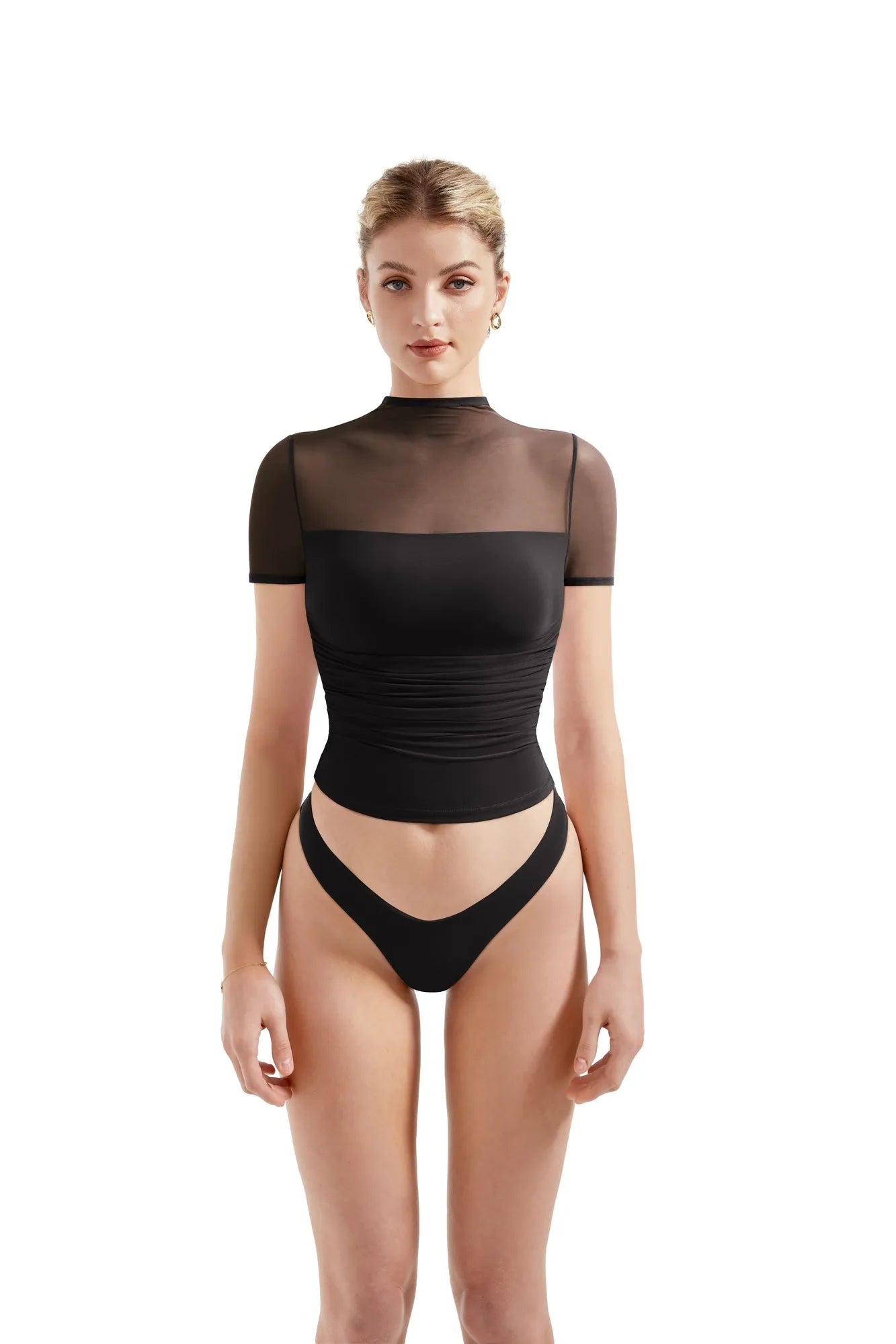 Mesh Mock Neck Shirt-Clothing-SUUKSESS-Black-XS-SUUKSESS
