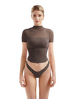Mesh Mock Neck Shirt-Clothing-SUUKSESS-Brown-XS-SUUKSESS