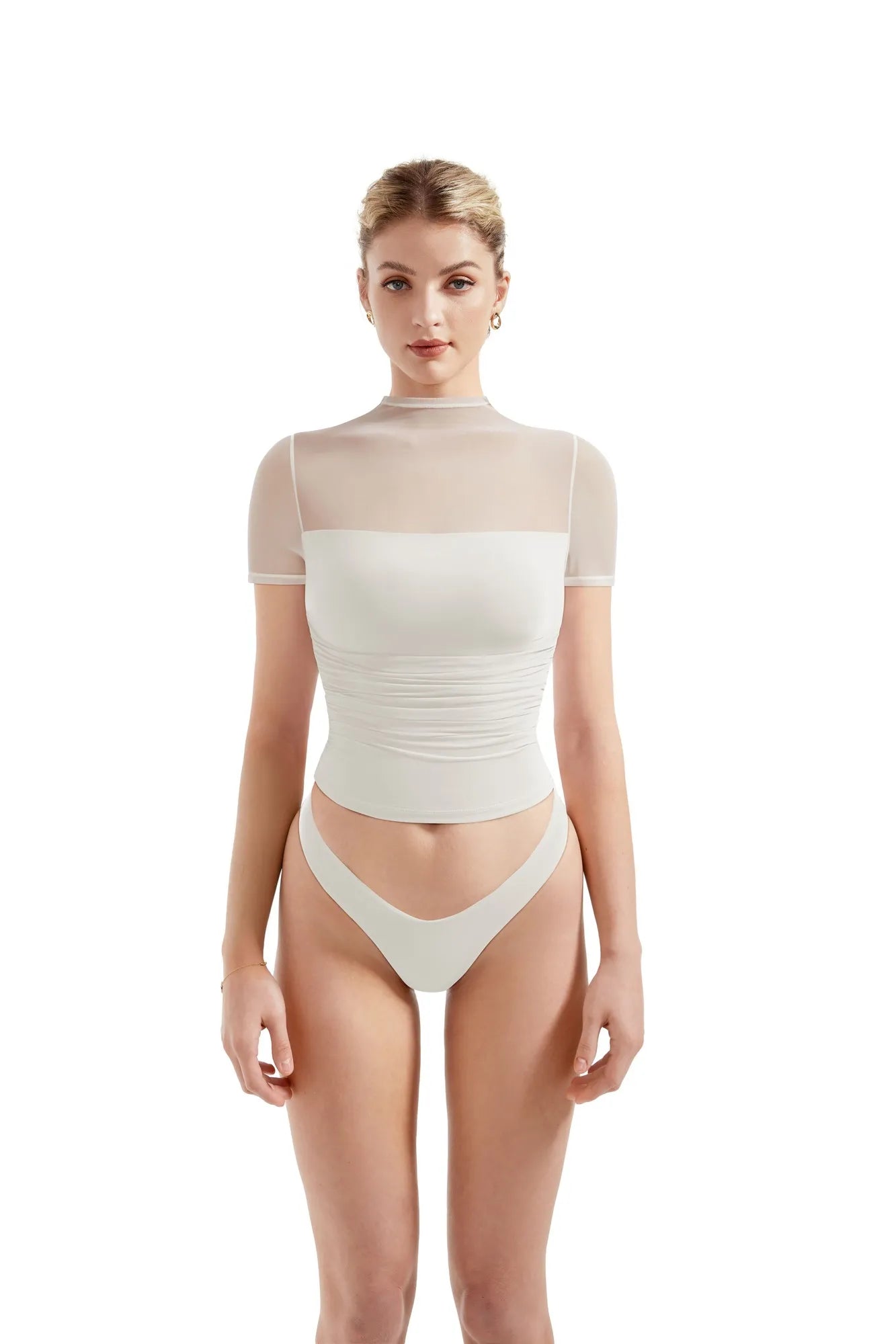 Mesh Mock Neck Shirt-Clothing-SUUKSESS-White-XS-SUUKSESS