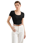 Cotton Ribbed Scoop Neck Shirt