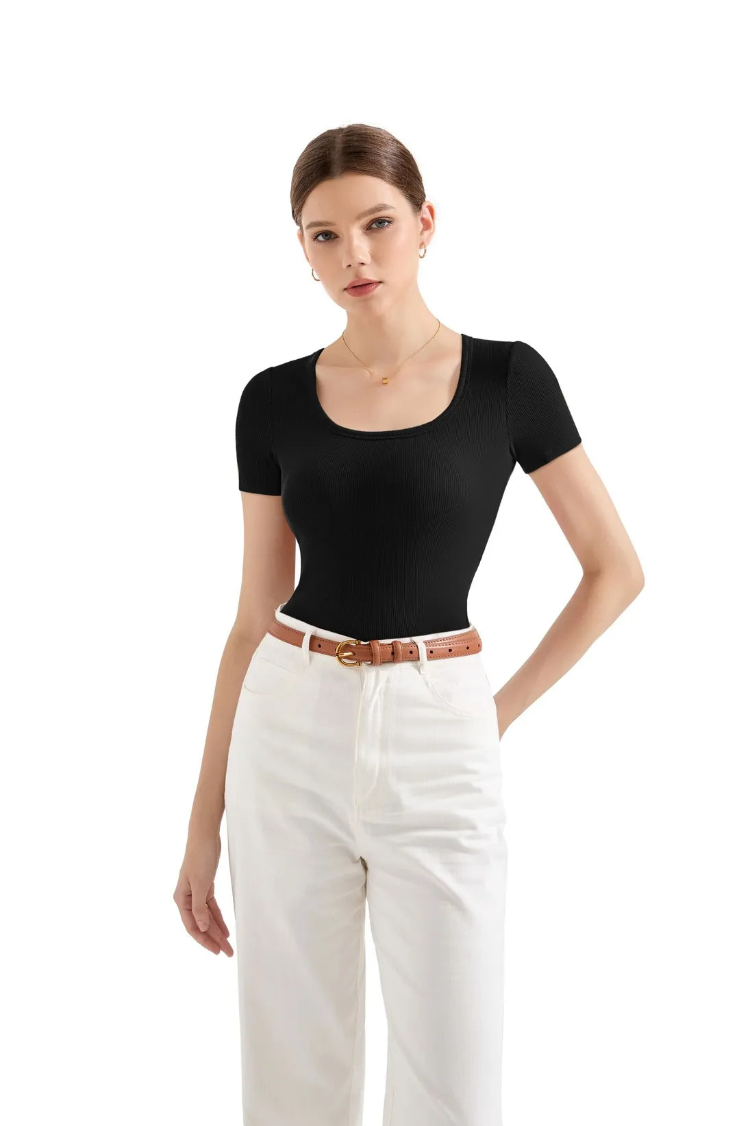 Cotton Ribbed Scoop Neck Shirt