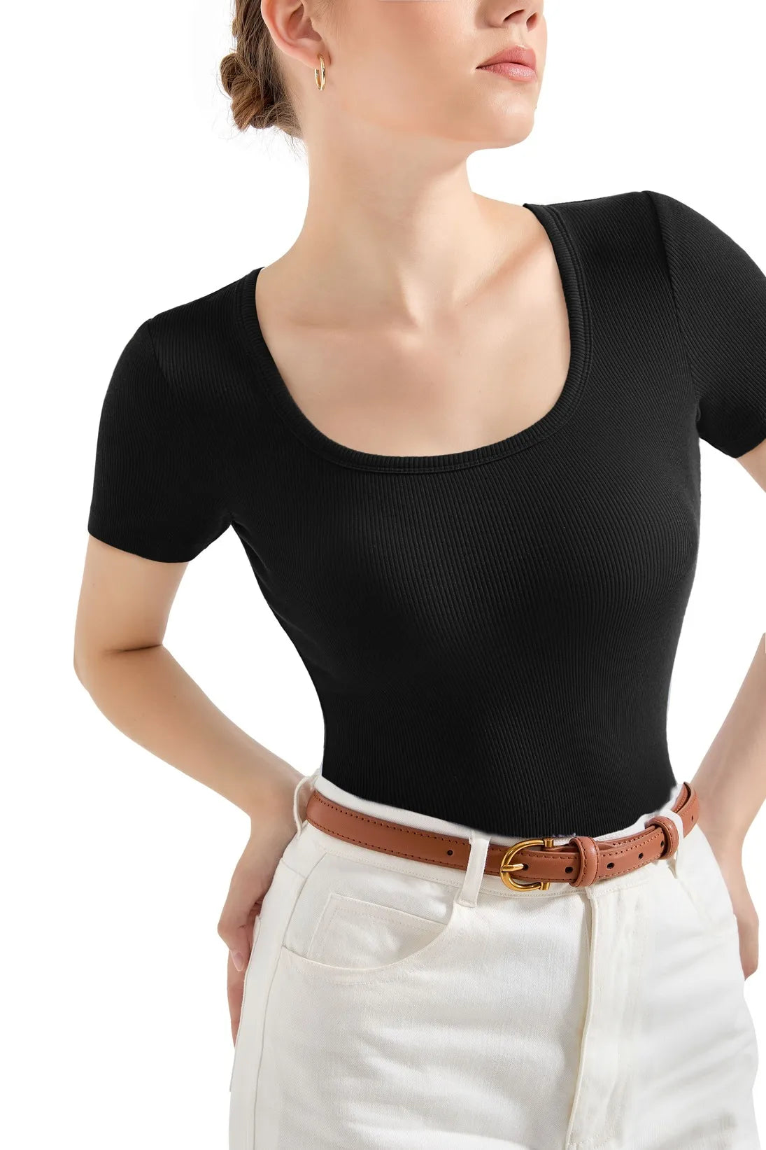 Cotton Ribbed Scoop Neck Shirt