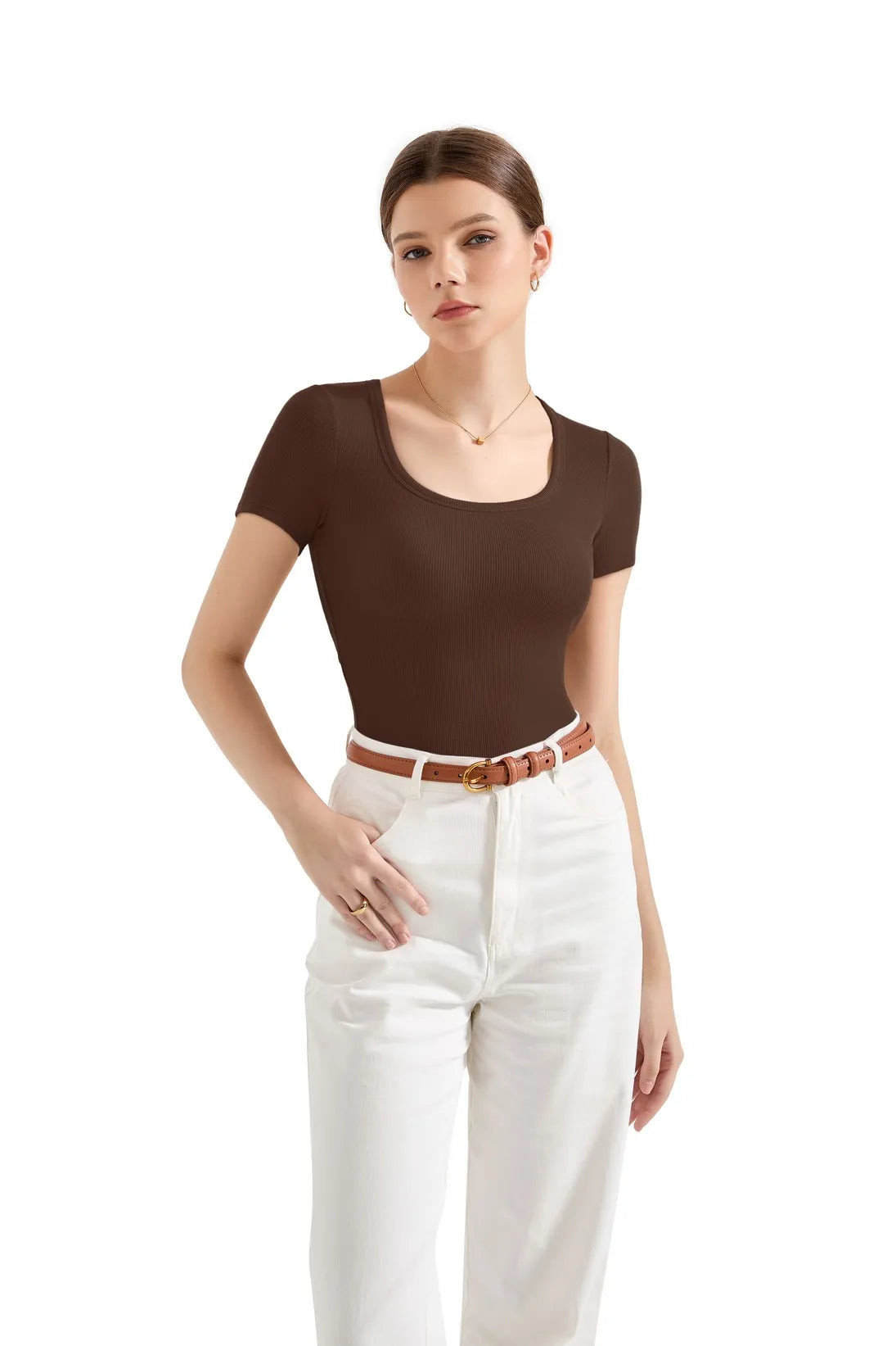 Cotton Ribbed Scoop Neck Shirt