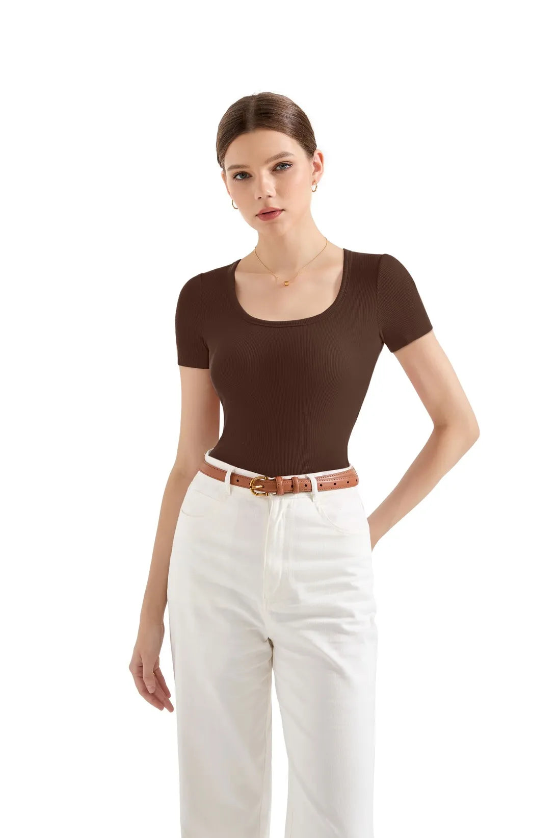Cotton Ribbed Scoop Neck Shirt