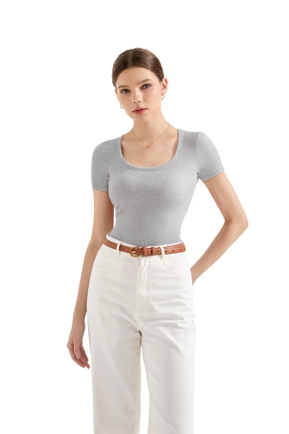 Cotton Ribbed Scoop Neck Shirt