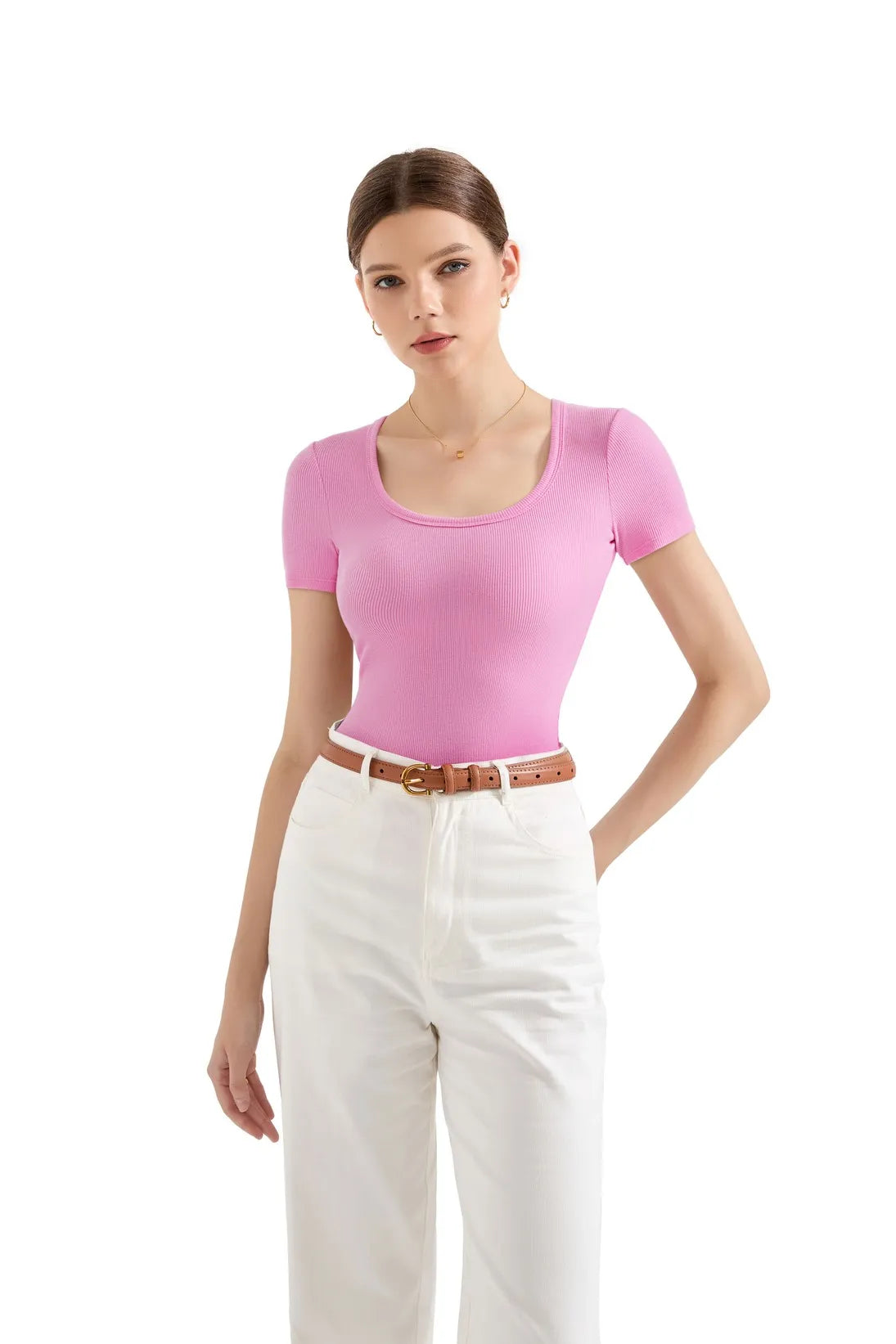 Cotton Ribbed Scoop Neck Shirt