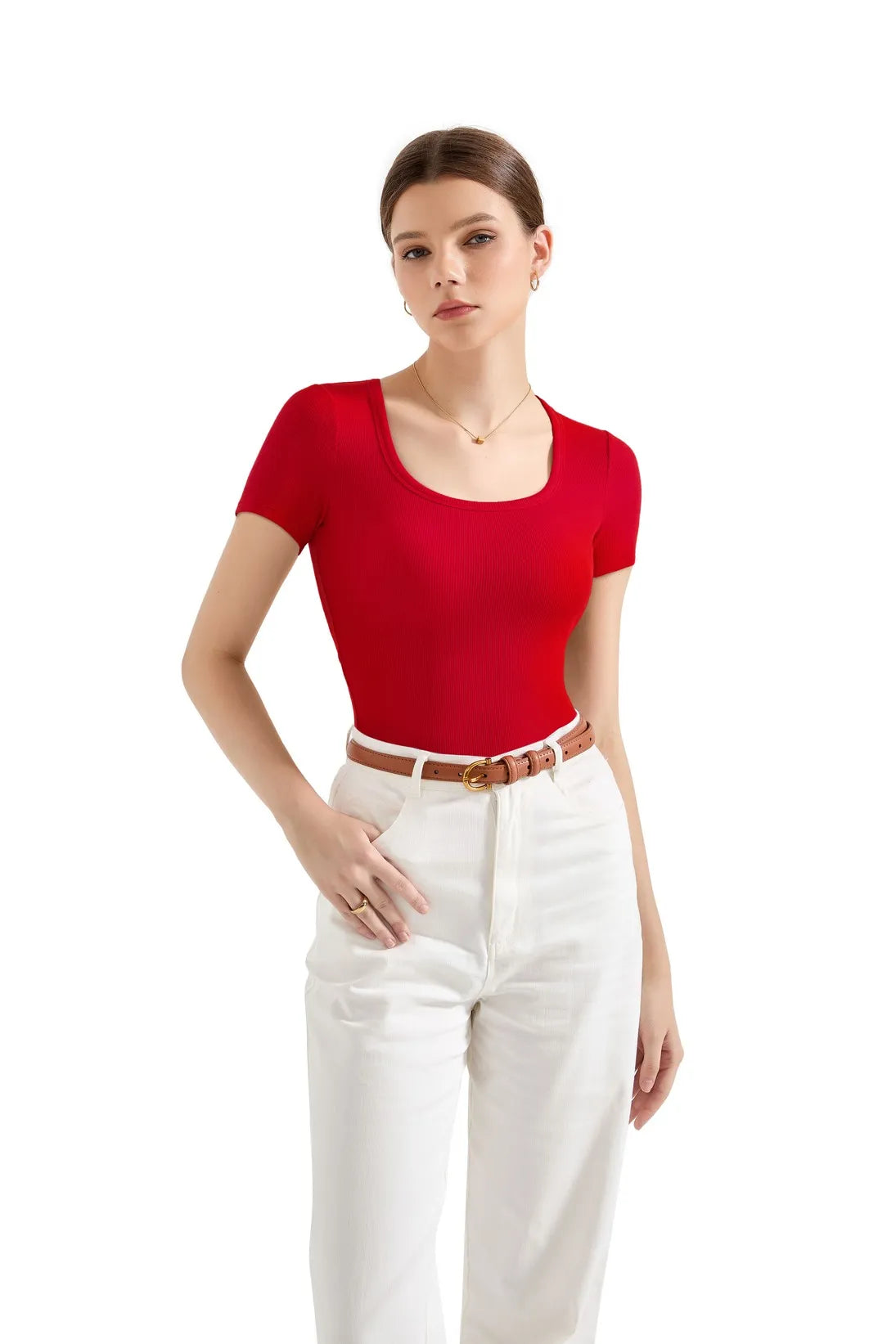Cotton Ribbed Scoop Neck Shirt