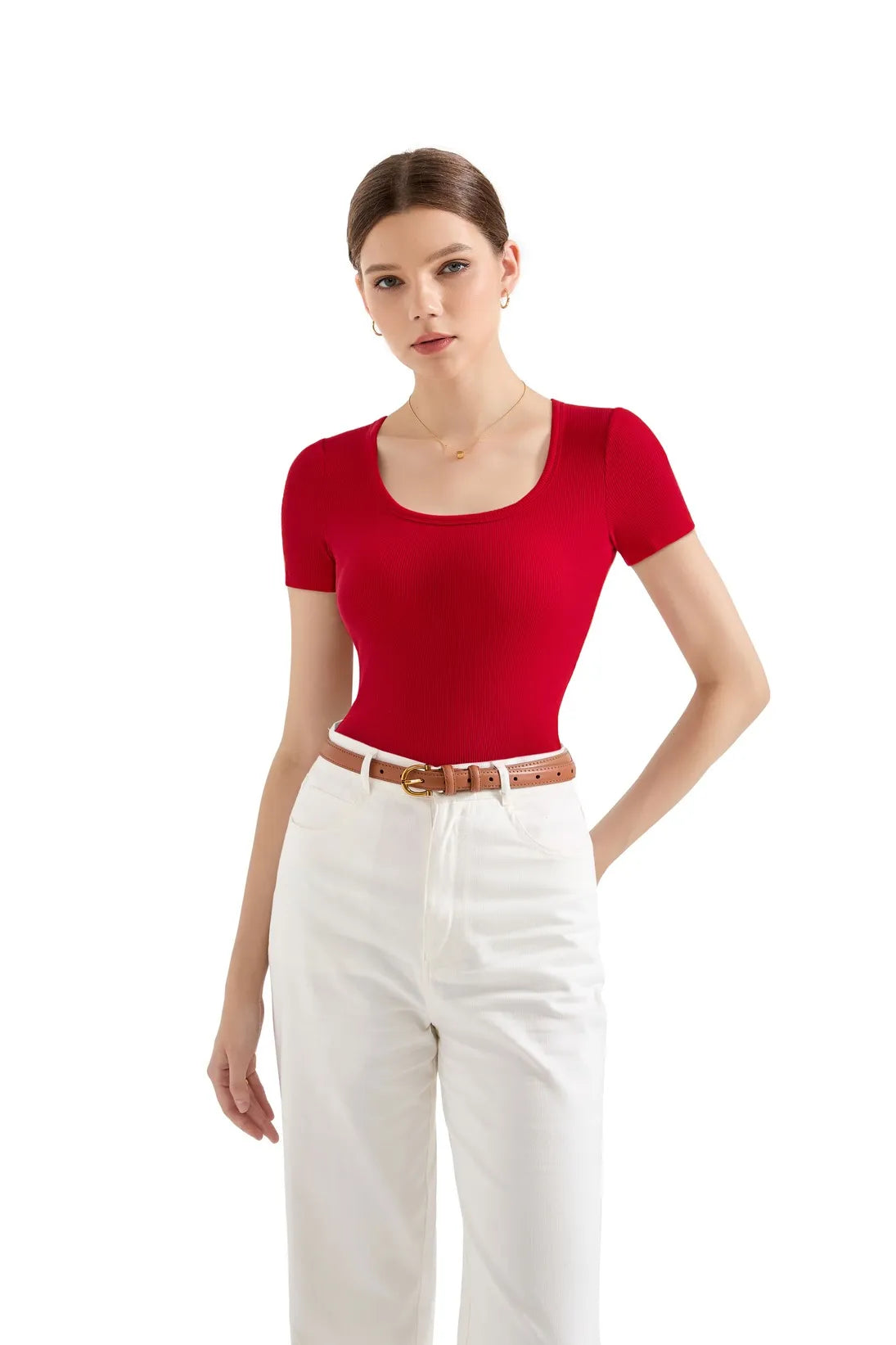 Cotton Ribbed Scoop Neck Shirt