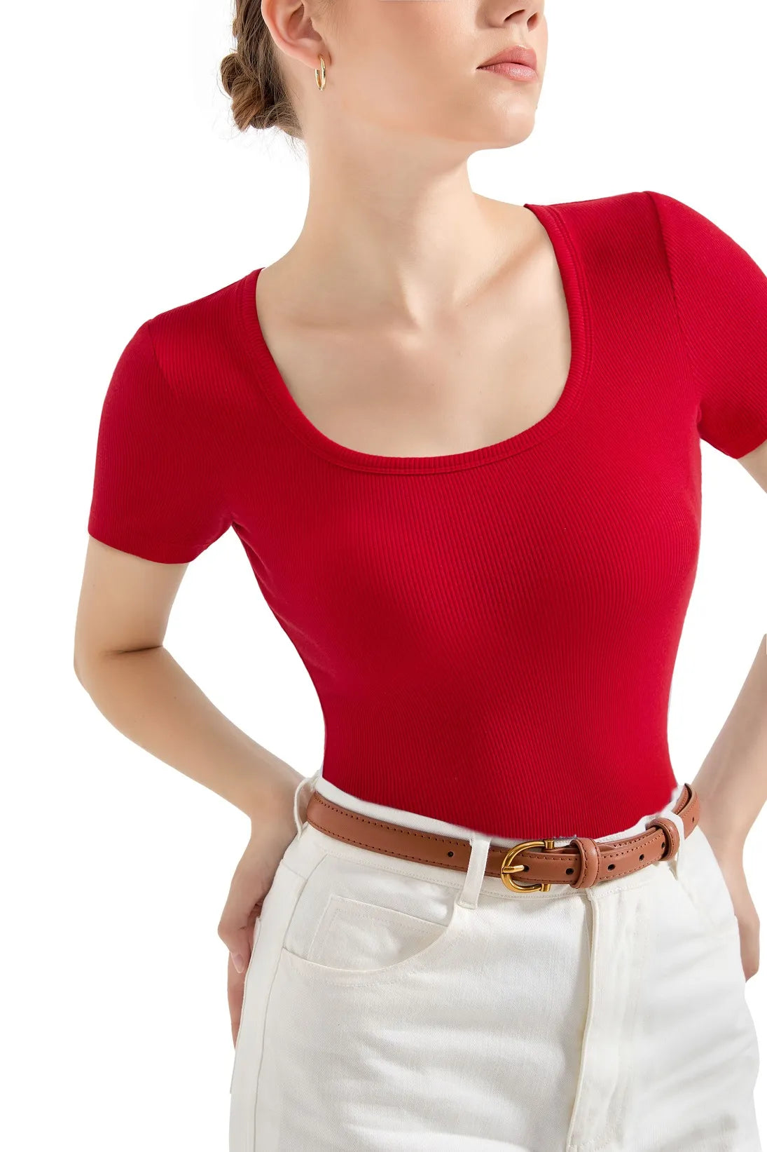 Cotton Ribbed Scoop Neck Shirt