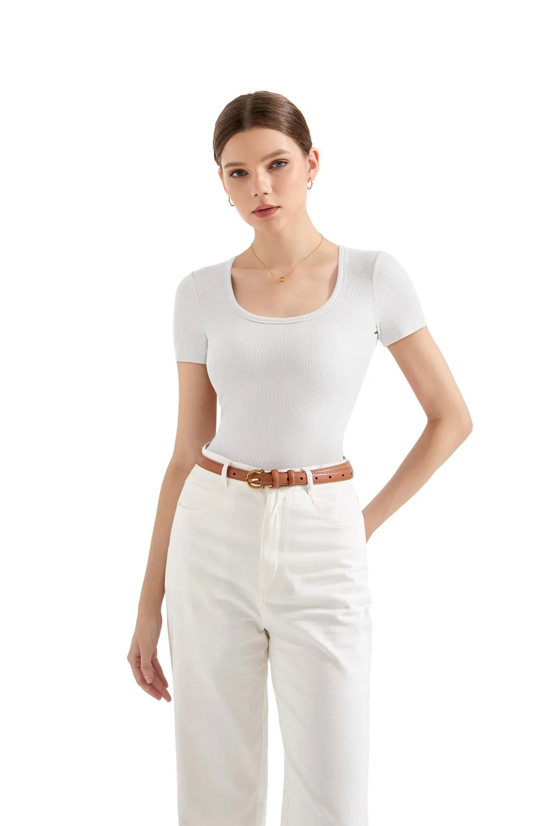 Cotton Ribbed Scoop Neck Shirt