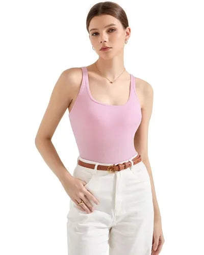 Cotton Ribbed U Neck Tank Top