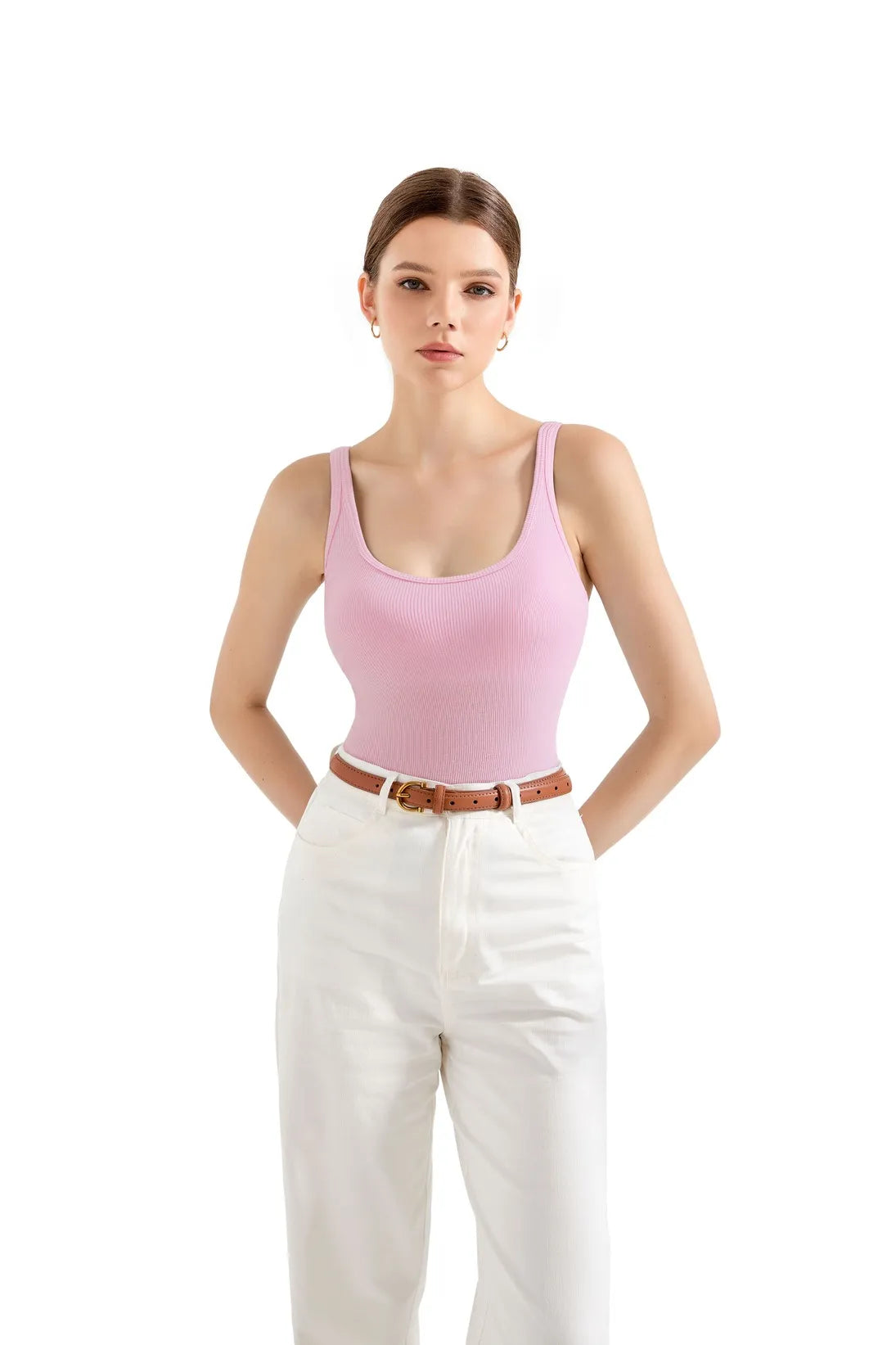 Cotton Ribbed U Neck Tank Top