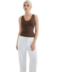 Cotton Ribbed V Neck Tank Top