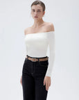 Ribbed Padded Off Shoulder Shirt - Long Sleeve