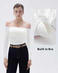 Ribbed Padded Off Shoulder Shirt - Long Sleeve