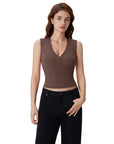 V Neck Double Lined Camisole Tank Tops-SUUKSESS-SUUKSESS