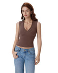 V Neck Double Lined Camisole Tank Tops-SUUKSESS-SUUKSESS