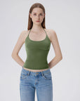 Open Back Silver Botton Y2K Tank Tops