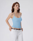 Open Back Silver Botton Y2K Tank Tops