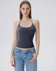 Open Back Silver Botton Y2K Tank Tops