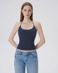 Open Back Silver Botton Y2K Tank Tops