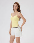 Ruched V Neck Desigh Tank Top-SUUKSESS-SUUKSESS