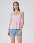 Sleeveless Strapless Peplum Tube Babydoll Tank Tops-SUUKSESS-Pink-XS-SUUKSESS