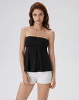Sleeveless Strapless Peplum Tube Babydoll Tank Tops-SUUKSESS-Black-XS-SUUKSESS