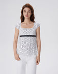 Babydoll Square Peplum with Bow Tie Tops-SUUKSESS-White Polka Dots-XS-SUUKSESS